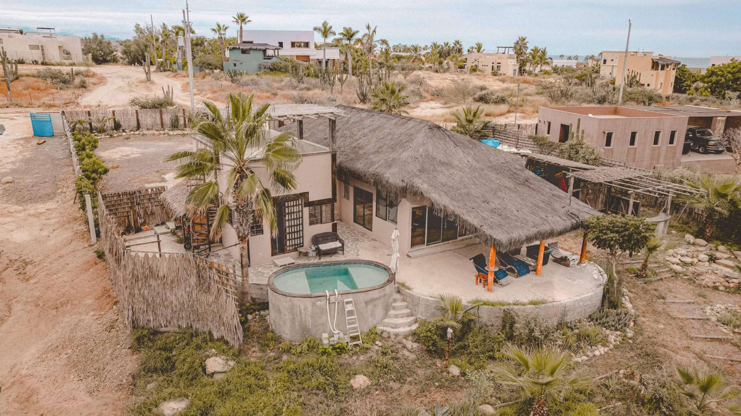 Todos Santos El Posito Welcome to a truly exceptional property offering the quintessential Baja lifestyle in the tranquil, sought-after neighborhood of El Pósito, Todos Santos. This unique dual-living compound is designed for flexibility, privacy, and capitalizes on one of the most serene for sale