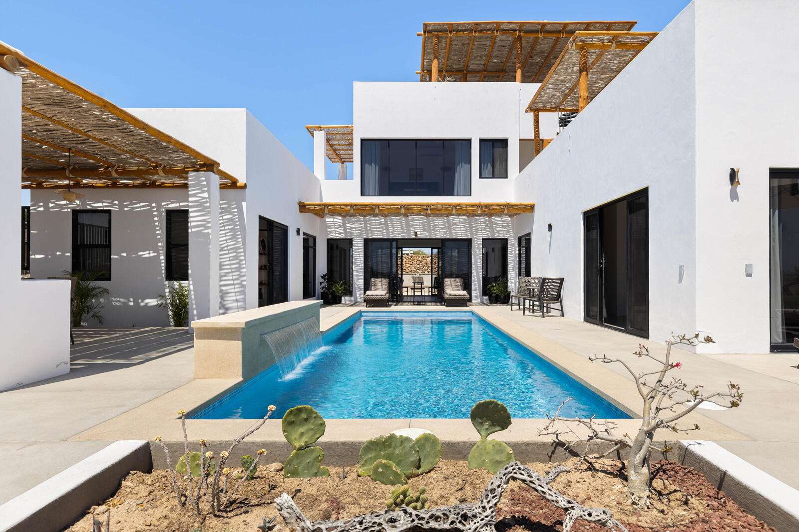 Todos Santos El Posito This Piazzesi contemporary blends seamlessly with the desert setting, perched above an arroyo affording forever Pacific for sale