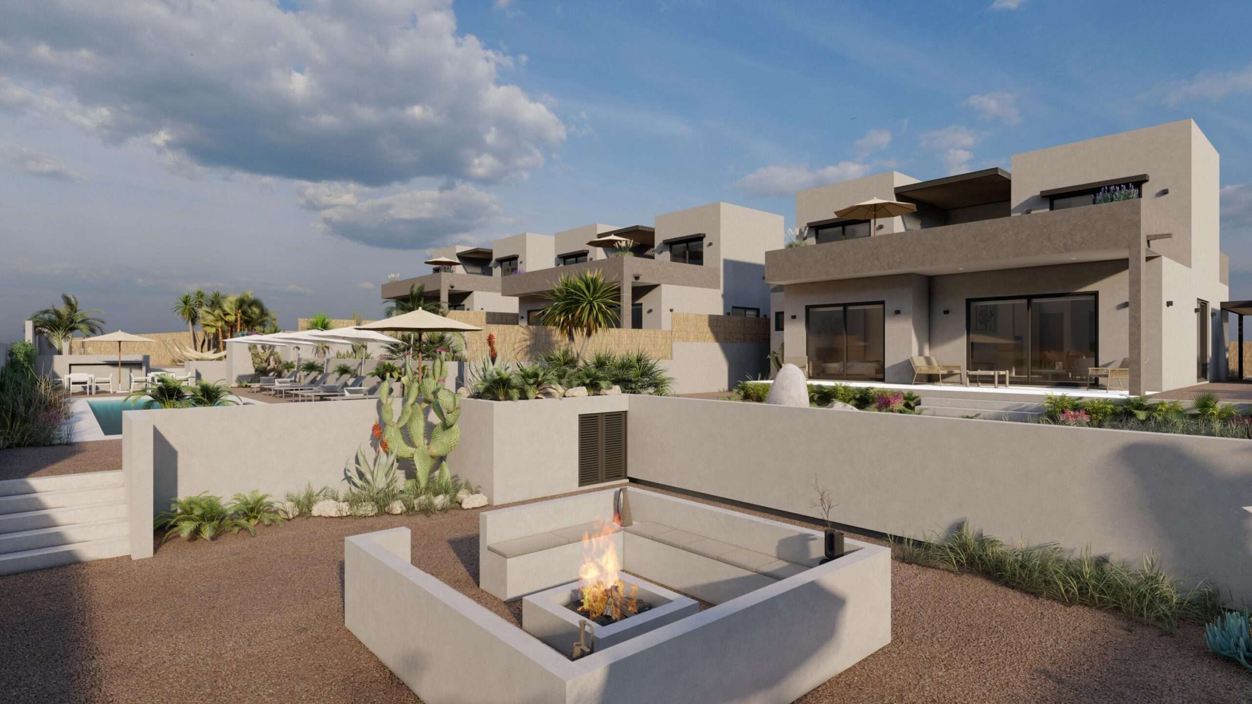 Todos Santos Ahorcadita BHOGA 2 is part of Bhoga, an exclusive gated luxury development on a 2,000 m² lot with 3 private residences, perimeter wall, and private 98 m² yards. Located in La Ahorcadita with access to the main road, 7 minutes from downtown Todos Santos, near the best beaches, with ocean and Sierra for sale