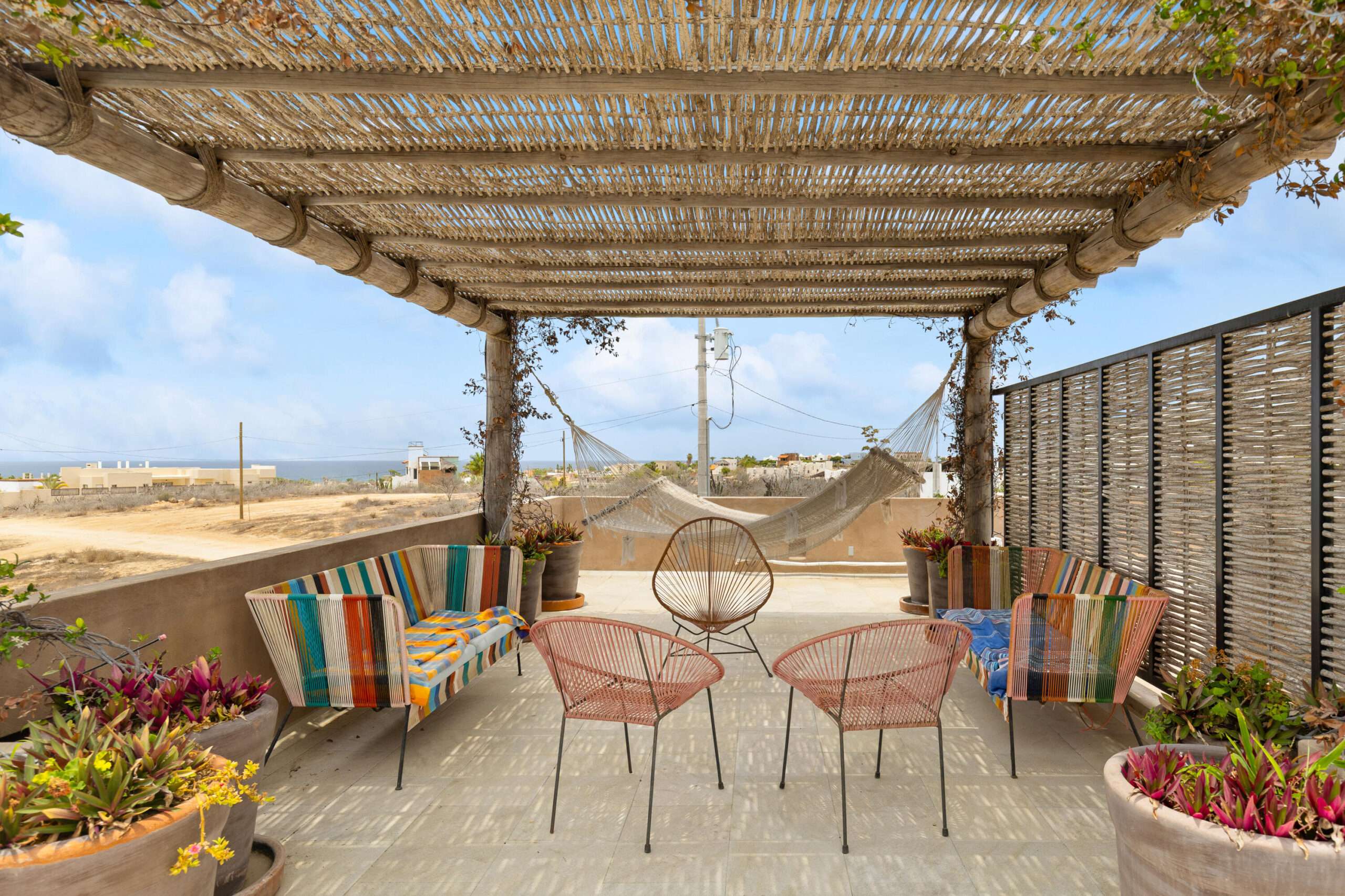 Todos Santos Ahorcadita Casa Terralinda is a thoughtfully designed two-bedroom, two-bath home built in 2021, set on a quarter-acre lot in the Pacific corridor of Todos Santos. The single-story residence offers a private pool, spacious terrace, and for sale