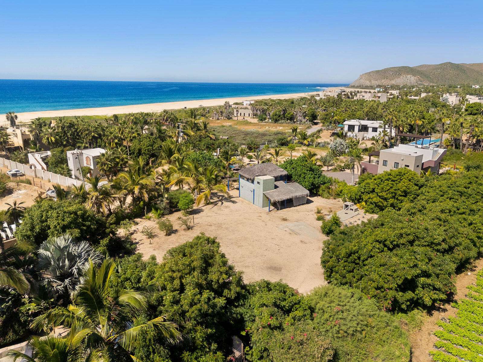 Todos Santos Pescadero Classic surf casita in El Pescadero — steps from San Pedrito. Just one row back from the beach in one of the most peaceful coastal enclaves of El Pescadero, this classic Mexican surf casita sits on an oversized ½+ acre lot surrounded by palms, mature gardens, and ocean air. A walled and gated sanctuary with CFE power, active Ejido water, cistern and pump, and established fideicomiso this is the rare combination everyone waits for here. From the rustic loft bedroom and second floor, watch whales pass, follow every winter sunset, and fall asleep to Pacific surf. The existing home comes with completed architectural remodeling plans for a two-story, two-bedroom home. The existing home has a loft living area under the palapa roof, two baths, and a garage. This land is ideal for those who want to grow food, build a food forest, practice permaculture, or simply live seasonally outdoors. This corner of San Pedrito has become a small, quiet, like-minded community with slow mornings, surf walks, starry nights, supportive neighbors, and true Baja time.Walk to the world-class San Pedrito surf break. Ride a bike to farm stands, coffee, mezcal bars, and small eco-tourism operations. It is still the old Baja feeling but with the infrastructure that makes living easy.A rare chance to own a spacious coastal property in one of Baja's most effortlessly soulful places, an opportunity for people to build a different life. for sale