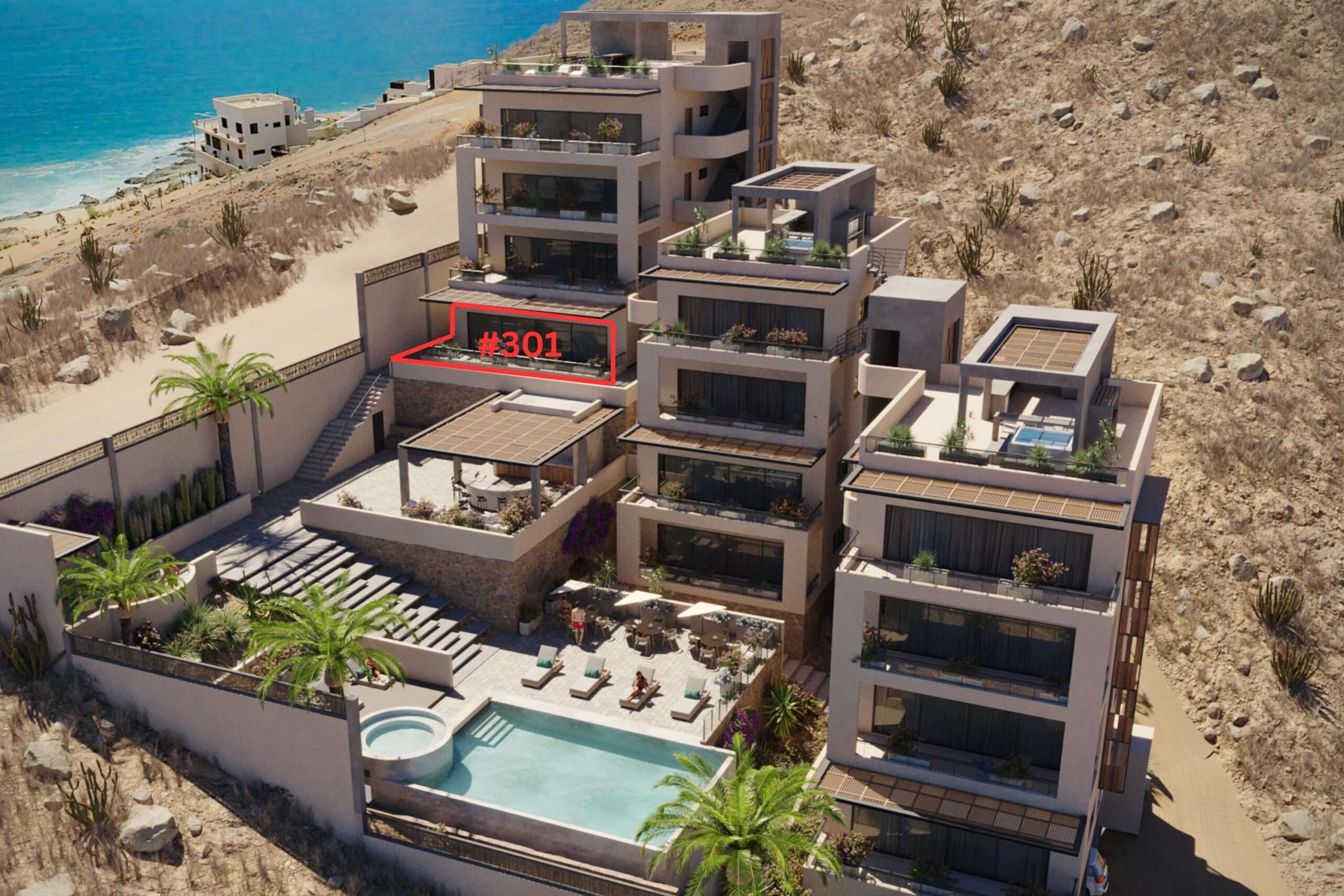 Todos Santos Halo Of Cerritos FINAL 4 VILLAS REMAINING! The first two buildings at Halo of Cerritos are officially SOLD OUT, and this is one of the last opportunities to secure a residence in this exclusive 12-villa boutique development overlooking the iconic Cerritos surf beach.The new Areca-designed showroom is now complete, giving buyers a real, tangible look at the craftsmanship, finishes, and elevated Baja design that define Halo. Construction is over the halfway point, with limited time remaining to take advantage of pre-sale pricing.Located in the highly desirable East Building, Villa 301 introduces Halo's expanded floor plan, offering approximately 1,700 sq ft of indoor-outdoor living, 2 spacious bedrooms, 2.5 bathrooms, a dedicated laundry room, and an open-concept design. created to maximize comfort, natural light, and ocean for sale