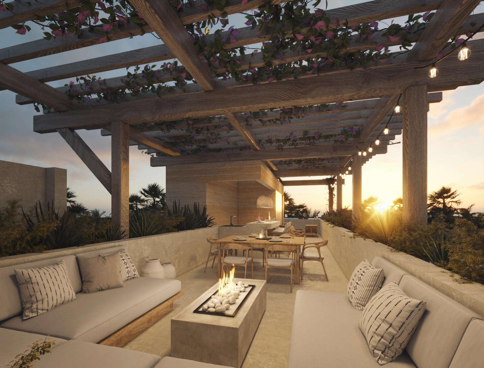 Todos Santos Cerritos Penthouse offers an elevated coastal living experience with 3 bedrooms, 3.5 bathrooms, and 258.41 m² (2,782 sq ft) of thoughtfully designed indoor and outdoor living space. The main level features an open-concept kitchen, dining, and living area that flows seamlessly onto a spacious covered terrace, while the private rooftop becomes your own retreat with a pool, jacuzzi, lounge, and outdoor entertaining area designed to capture beautiful ocean for sale